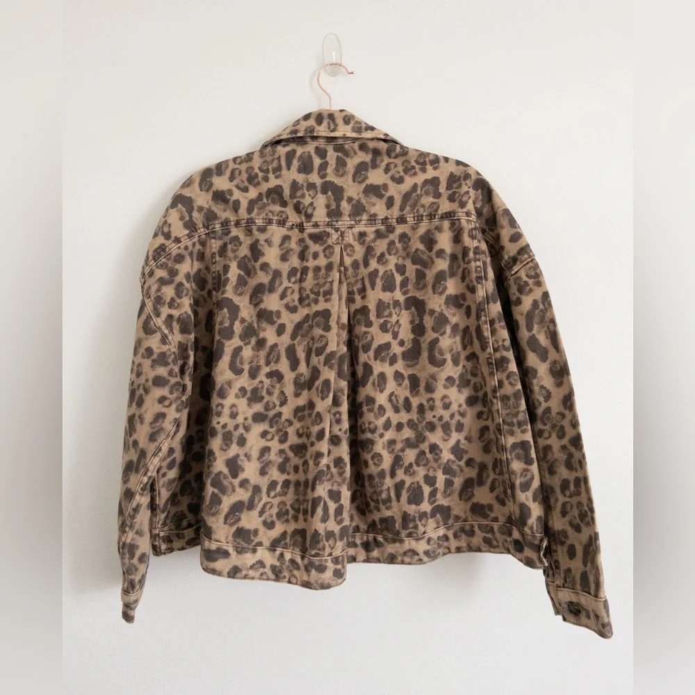 We The Free People Opal Swing Denim Jacket Leopard Print Size S - Picture 6 of 10